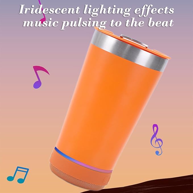 Tumbler with Lid and Bluetooth Speaker,Tumbler with Bluetooth Speaker,Leak-Proof Travel Mug,304 Stainless Steel Insulated Tumbler with Detachable Wireless Speaker