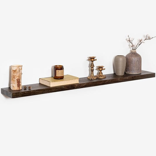 48 Inch Floating Shelves, Rustic Elm Wood Wall Shelves for Farmhouse, Bedroom, Kitchen, Wall-Mounted Long Floating Shelf Heavy-Duty Bracket, Solid Wood Shelf Set of 1 for Home Decor Display, Walnut