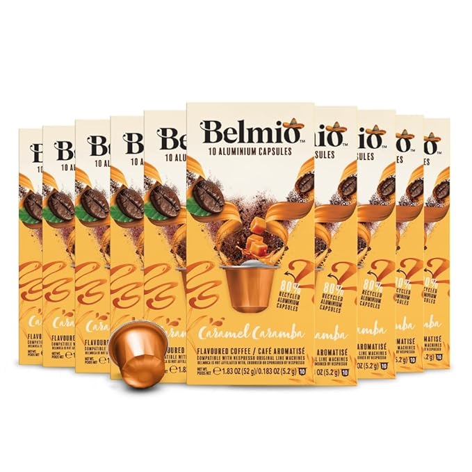 Belmio Caramel Caramba Espresso Coffee Pods – Medium Roast – Rich & Sweet - Nespresso Original Line Compatible – 10 Count (Pack of 10)