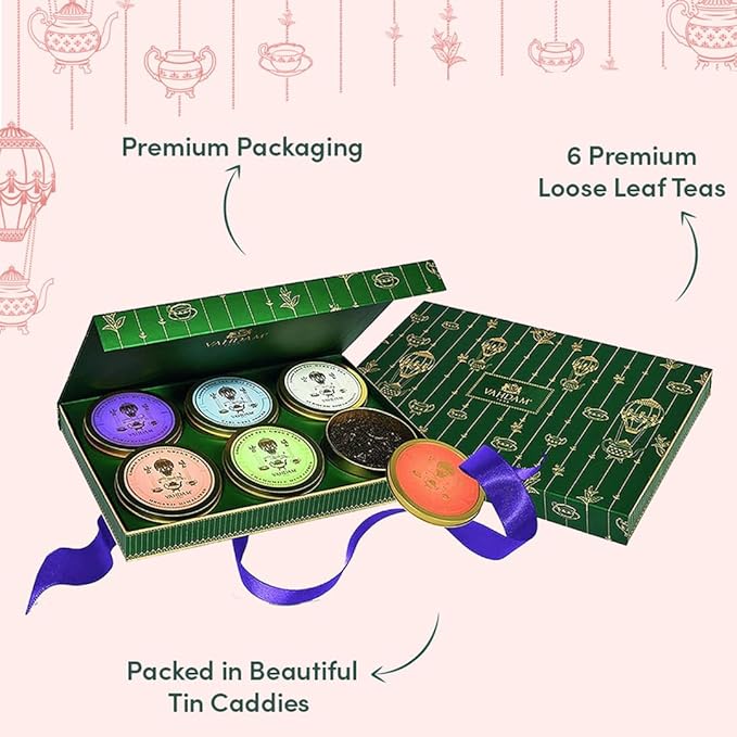 VAHDAM, Green Tea Set Gift Box (6 Teas) Premium Tea Gift Sets | 100% Pure Loose Leaf Tea, Gluten Free | Gifts Set For Women, Men & Adults
