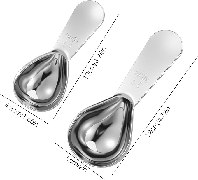 2 Pcs Coffee Scoop for Ground Coffee Tablespoon Scoop Short Handle Stainless Steel Measuring Spoons for Tea, Sugar (1Tbsp/15ml & 2 Tbsp/30ml)