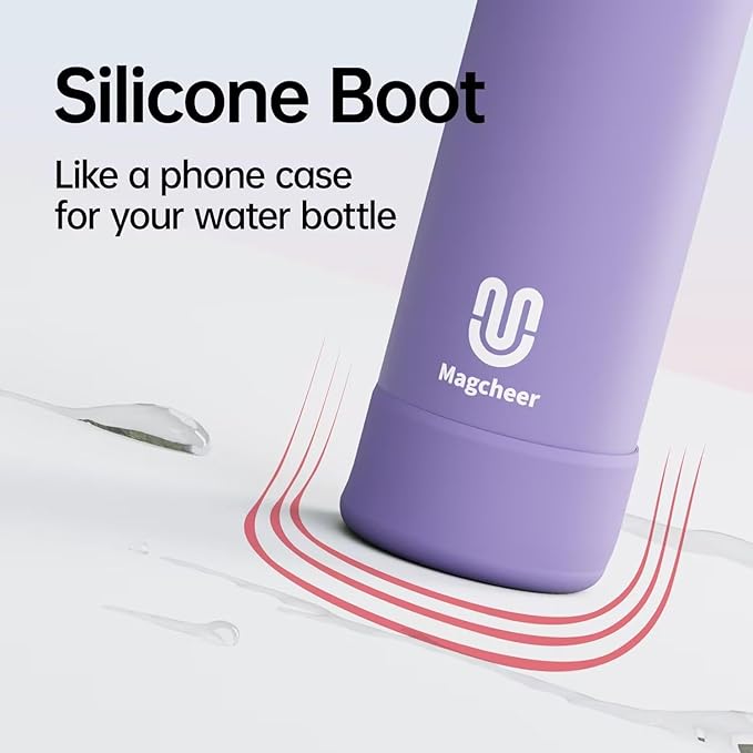 Insulated Magnetic Water Bottle - Reusable Stainless Steel Bottle with MagSafe Compatible Phone Holder - Keeps Cold for 24 Hours - Perfect for Gym, Sports, and Travel - Lavender 24oz