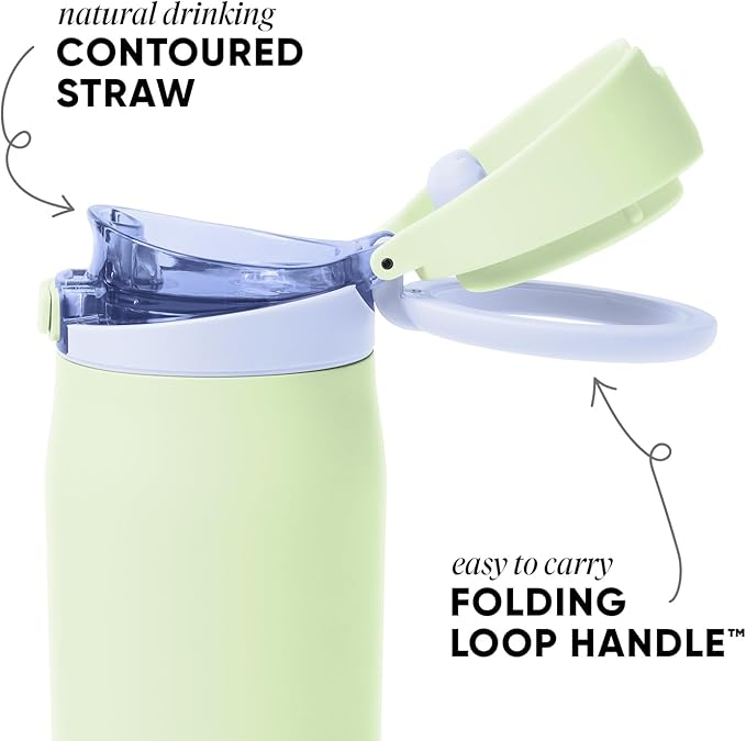 Simple Modern Mesa Loop Water Bottle with Covered Straw and Handle | 30oz Cup Holder Friendly Insulated Stainless Steel Bottles for Travel, Sports and School | Honeydew Melon