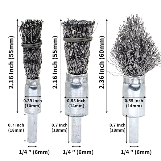 9-Piece Large Wire Brush Wheel Set - Metal Rust Removal, Polishing, Cleaning - 1/4″ (6mm) Shaft - Removes Burrs, Dust, and Paint - Handles Rough Surfaces - Rotary Tool Accessories