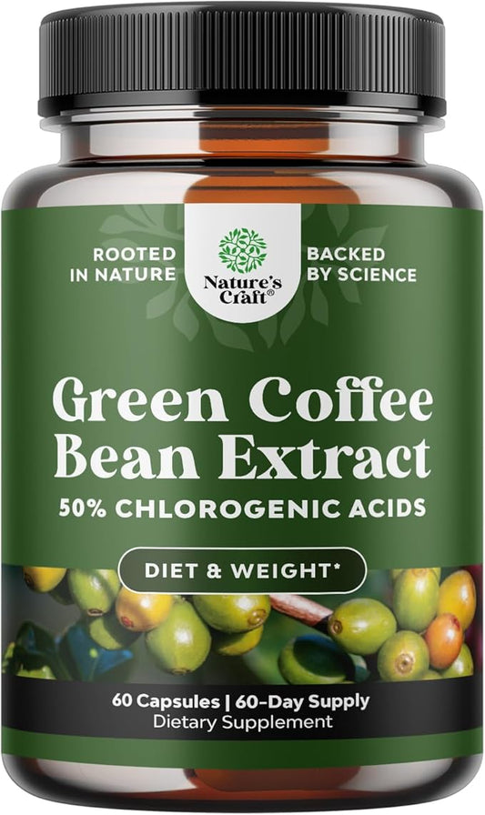Pure Green Coffee Bean Extract - Super Energizing Green Coffee Extract with 50% Chlorogenic Acid for Antioxidant Heart Health Mental Focus and Size Reduction - Natural Energy Supplement for Adults