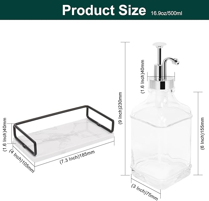 BathAce Coffee Syrup Dispenser for Coffee Bar, Clear Glass Syrup Bottles with Pump, Refillable Maple Syrup Storage, Coffee Station Accessories and Organizer, 500ml, Set of 2 + Tray (Chrome Finish)