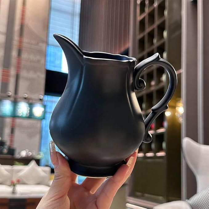 WAIT FLY Vintage Embossed Creamer & Sauce Pitcher - Black Cream Jug for Kitchen