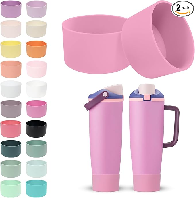 2PCS Silicone Boots for Owala 30oz & 40oz FreeSip Sway Bottles & Tumblers – Non-Slip, Scratch-Resistant, Stability Enhancer for Owala Accessories (Peony Pink)