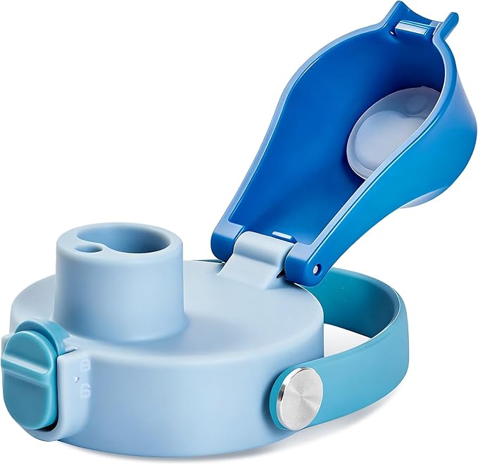 2 IN 1 Replacement Lid for Owala Freesip, Compatible with Owala Cup 16oz 24oz 32oz 40oz, One Button Water Bottle Top Lid Replacement Accessory and Straws, Leakproof, BPA-Free, Grayish Blue