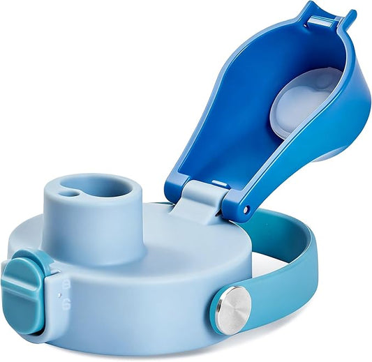 2 IN 1 Replacement Lid for Owala Freesip, Compatible with Owala Cup 16oz 24oz 32oz 40oz, One Button Water Bottle Top Lid Replacement Accessory and Straws, Leakproof, BPA-Free, Grayish Blue