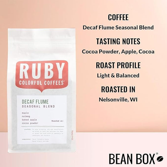 Decaf Flume Seasonal Blend - Roasted by Ruby Coffee Roasters - Whole Bean Coffee - 12 Ounce Bag