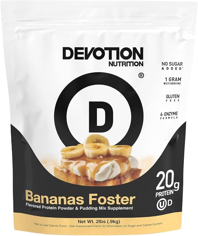 Devotion Nutrition Protein Powder Bananas Foster – 20g Whey Isolate & Casein Protein Blend – No Added Sugar, Low Carb, Gluten-Free, Keto-Friendly, 1g MCT, Kosher – 2lb Pouch