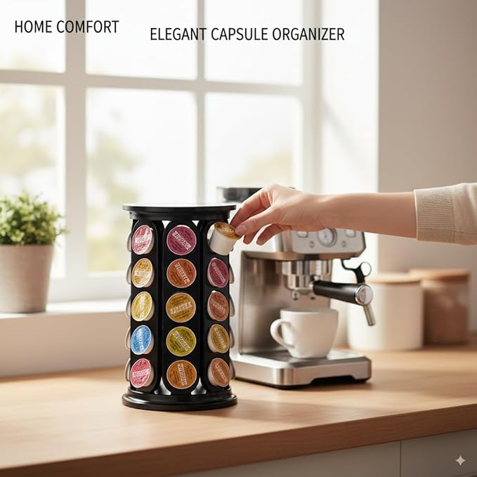 Holder Organizer for 40 Capsules,Rotary Carousel Storage Rack with Detachable Base,Space-Saving for Kitchen,Office,Countertop,or Coffee Station,Modern Black Design