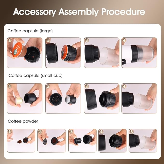 Portable Espresso Maker, 20 Bar Pressure Small Coffee Machine, Rechargeable Battery Operated Mini Coffee Maker for Pods or Grounds, Includes Car Charger, for Hot & Iced Coffee (White)