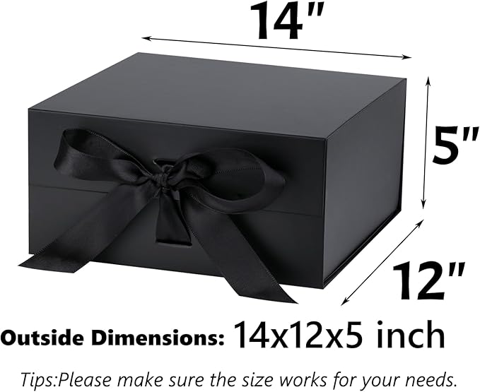 OEMVALATY Black Gift Box,14x12x5 Inches Gift Boxes with Lids for Presents with Magnetic Closure and Ribbon for Wedding,Storage,Birthday(5-Pack)