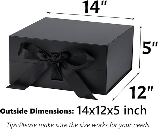 OEMVALATY Black Gift Box,14x12x5 Inches Gift Boxes with Lids for Presents with Magnetic Closure and Ribbon for Wedding,Storage,Birthday(5-Pack)