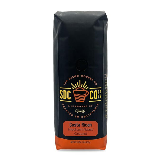 San Diego Coffee Costa Rican, Medium Roast, Ground Coffee, 16-Ounce Bag Café molido tostado