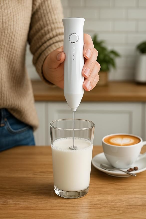 Electric Milk Frother for Coffee and Hot Drinks, Drink Mixer,Egg Mixer, Rechargeable, USB Charging (White)