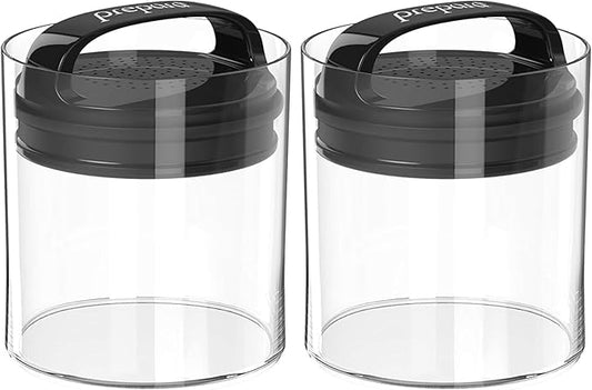 Prepara Evak Fresh Saver, Medium-Short Airless Canister with Black handle, 1.1 Quart, Clear (Pack of 2)