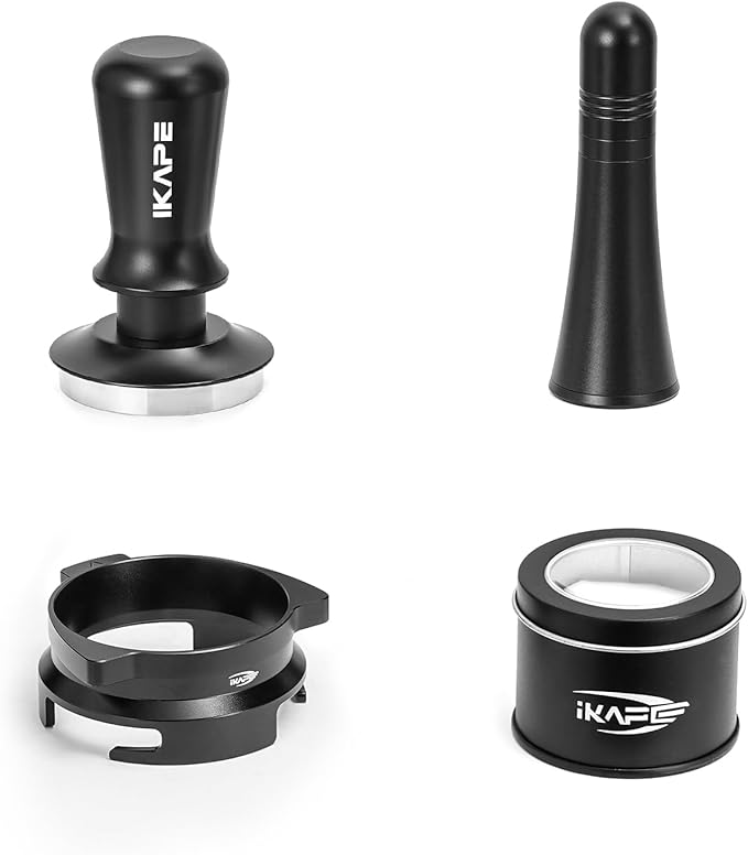 IKAPE 53MM Espresso Tamper Kit 4 in 1, Coffee Tamper, WDT Tool, Paper Filters (200pc), Dosing Funnel