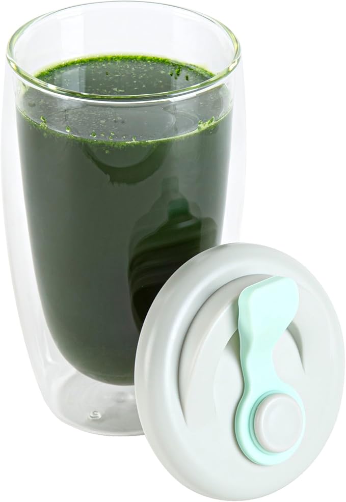 Restaurantware Glass Travel Mug 1 Count 15 Ounce Double Wall Borosilicate Reusable Coffee Cup, Spill-Resistant Gray and Green Silicone Lid, Clear Drinkware Mug for Hot and Cold Beverages