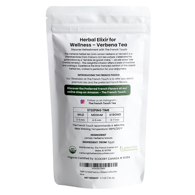 The French Touch Lemon Verbena Tea ORGANIC | 1.8g x 30 Pyramid Bags | 100% Certified USDA Organic | Plant based tea bags | Select Premium Tea (Lemon Verbena) | Vervein |Caffeine-free