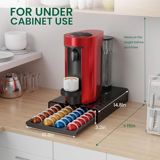 Coffee Pods Storage for Nespresso Vertuo Capsules Organizer, with Arcylic Top & Plastic Drawer, Holds 40 Pods