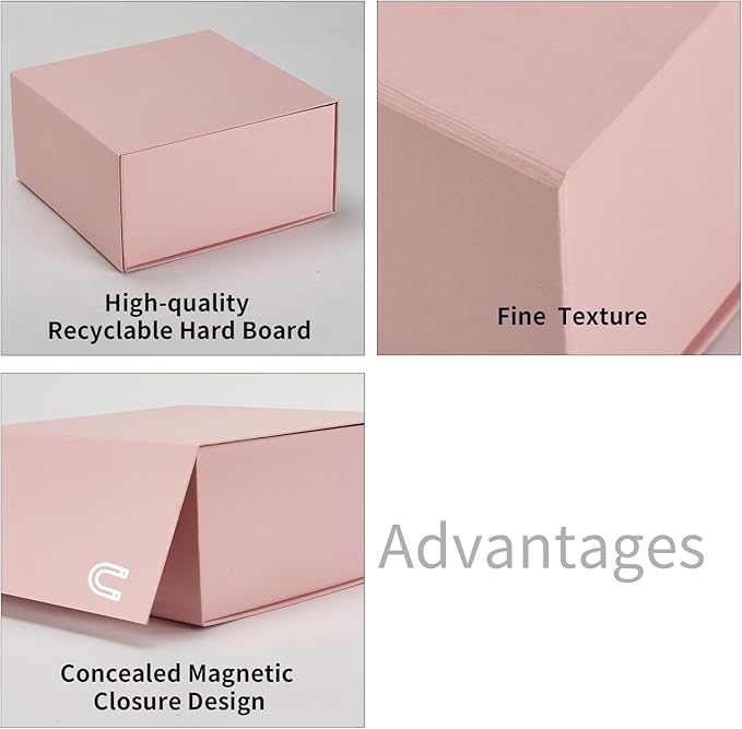 4 Pack 8x8x4 Inches Gift Boxes with Magnetic Closure Lids, Pink Magnetic Box for Wedding, Groomsmen Bridesmaid Proposal, Birthdays, Mother's Day