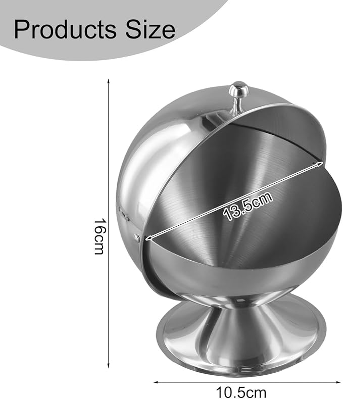 Stainless Steel Sugar Bowl with Roll Top Lid, 16 oz Capacity for Sugar Cubes, Candy, Nuts, and Mints, Silver