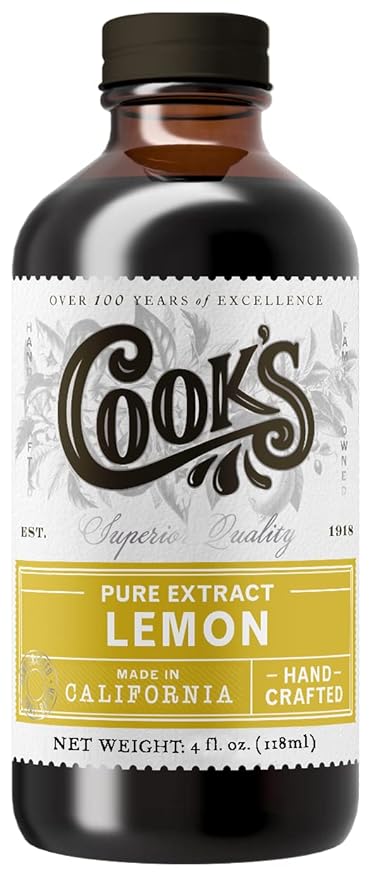 Cook's Pure Lemon Extract, Premium Quality, Cold Pressed Lemon, Sugar Free, Gluten Free, Allergen Free, 4 oz