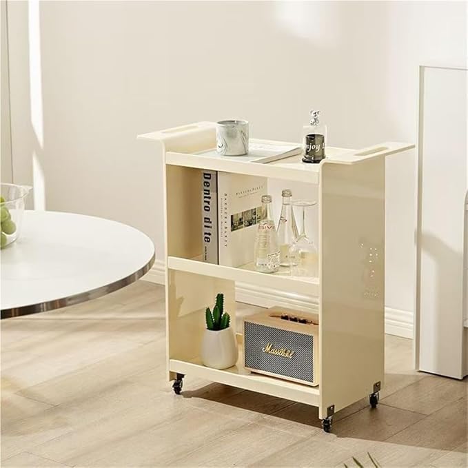 3-Tier Bar Cart Rolling Serving Cart with Handle, Mobile Kitchen Storage Trolley Organizer with Lockable Casters, Commercial Grade Tiered Shelf for Home, Kitchen, Cafe(White)