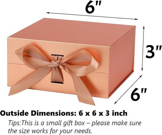 OEMVALATY Rose Gold Gift Box,6x6x3 Inches Gift Boxes with Lids for Presents with Magnetic Closure and Ribbon for Wedding,Storage,Birthday