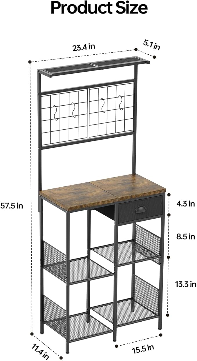 Aduanbang Farmhouse Coffee Bar Cabinet with Storage Drawer, Extended Worktop Corner Station, Home Bar Table for Living Room, Entryway (Brown)