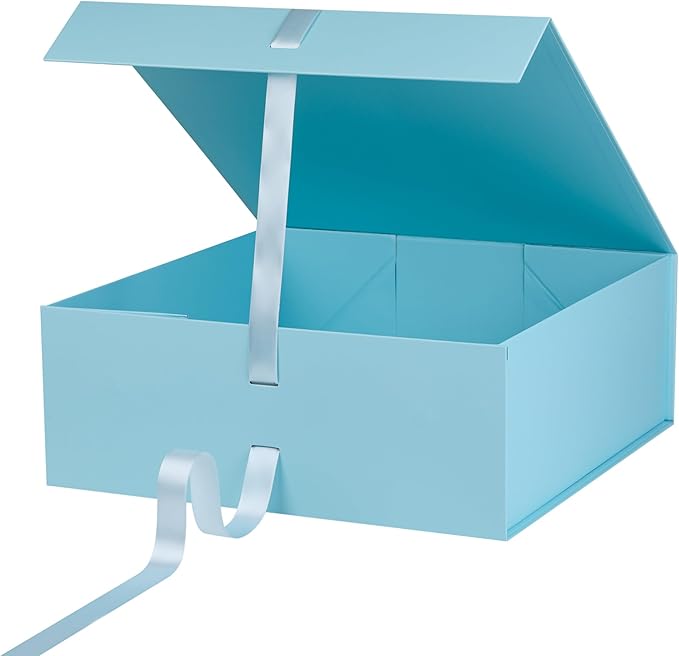 OEMVALATY Light Blue Gift Box,16x16x6 Inches Gift Boxes with Lids for Presents with Magnetic Closure and Ribbon for Wedding,Storage,Birthday(3-Pack)
