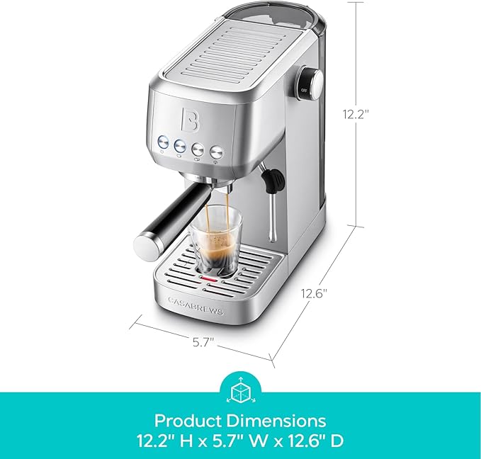 CASABREWS 3700 Essential Espresso Machine 20 Bar, Stainless Steel Cappuccino & Latte Machine with Steam Frother for Home, 43.9oz Water Tank, Coffee Gift for Women & Men, Silver