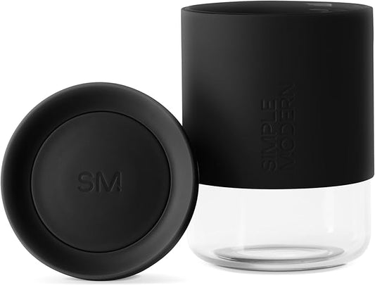 Simple Modern Clarity Cup | Glass Coffee Tumbler with 360° Lid and Silicone Sleeve | Iced Cold Brew and Tea Travel Mug | 12oz, Midnight Black