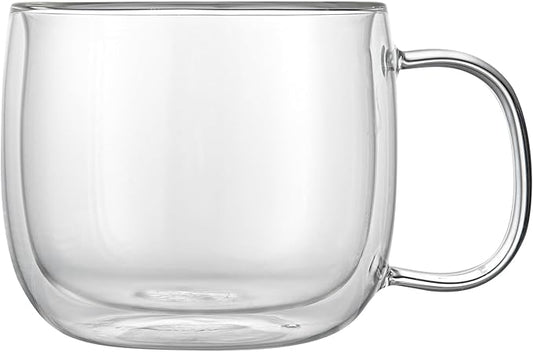 Restaurantware-Forma Professional 16.9 Ounce Double Wall Coffee Mugs, 2 Insulated Coffee Mugs With Handle - Dishwashable, Reusable, Clear Glass Beverage Cups, Freezable, For Hot Or Cold Beverages