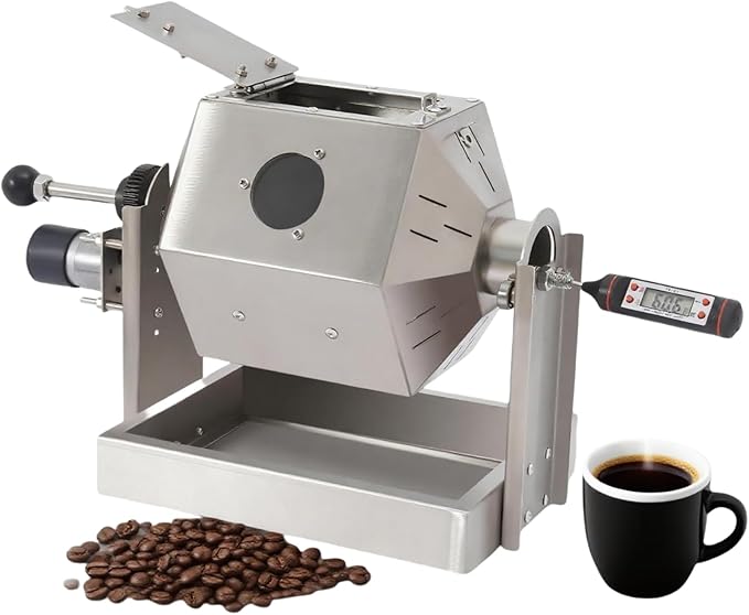Bokknppo Electric Coffee Bean Roaster Stainless Steel Drum Roaster for Home Commercial Use Large Capacity with Adjustable Temperature for Roasting Coffee Beans Peanuts Nuts (0.3-0.5kg)