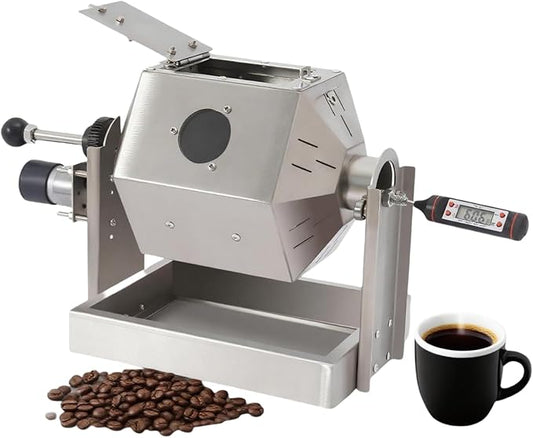 Bokknppo Electric Coffee Bean Roaster Stainless Steel Drum Roaster for Home Commercial Use Large Capacity with Adjustable Temperature for Roasting Coffee Beans Peanuts Nuts (0.3-0.5kg)