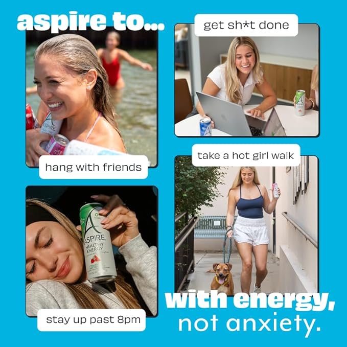 ASPIRE® Fruit Punch, Healthy Energy Drink 80mg Natural Caffeine, Zero Sugar No Carbs Keto Friendly, 24 Pack Green Tea Sugar Free Drink Low Caffeine Zero Calorie