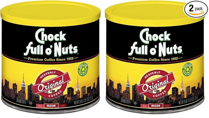 Chock Full o’Nuts Original Roast Ground Coffee, Medium Roast – Coffee Beans – Smooth, Full-Bodied Medium Blend with A Rich Flavor (26 Oz. Can) (Pack of 2)