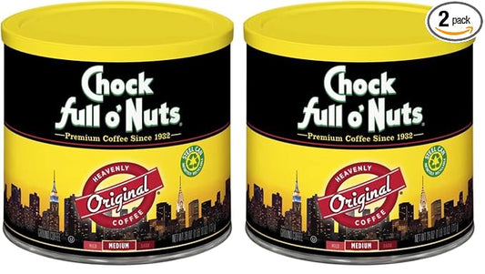 Chock Full o’Nuts Original Roast Ground Coffee, Medium Roast – Coffee Beans – Smooth, Full-Bodied Medium Blend with A Rich Flavor (26 Oz. Can) (Pack of 2)