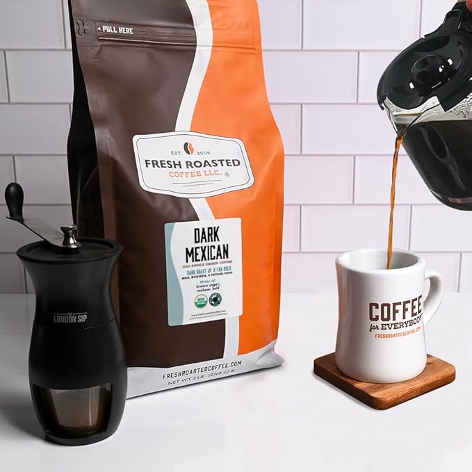 Fresh Roasted Coffee, Organic Dark Mexican | Mold & Myco 3rd Party Tested, USDA Organic, Kosher | Dark Roast 5 lb (80 oz) Whole Bean