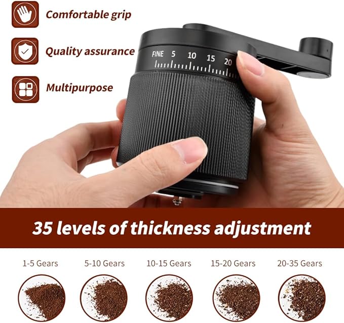 Manual Coffee Grinder With Ceramics Burr For Espresso, Hand Coffee Bean Mill with 30g Capacity & Crank for Travel Camping Office Home