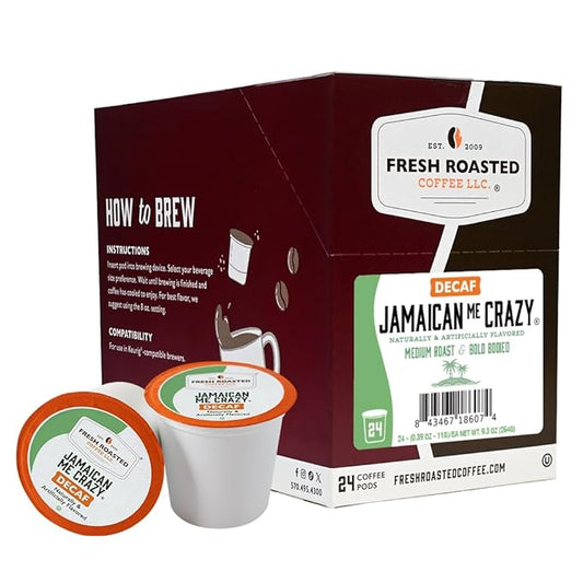 Fresh Roasted Coffee, Decaf Jamaican Me Crazy, Flavored Coffee Pods, 24 Count