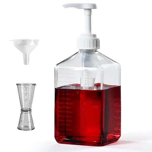 Large Capacity Syrup Dispenser for Coffee Bar, 37oz 1100ml Glass Syrup Bottle w Measuring Cup and Funnel, Dispenser Bottle w Upgraded Pump