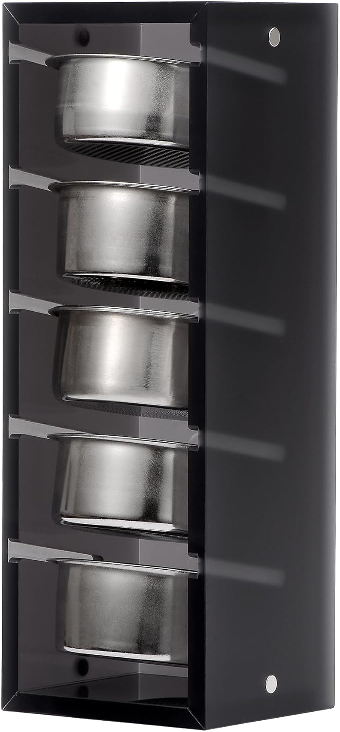 Normcore 54mm Espresso Filter Basket Stand, Holds 5 Espresso Filter Basket Rack Storage Holder Acrylic Stand for 54mm Portafilter Baskets, Frosted Black