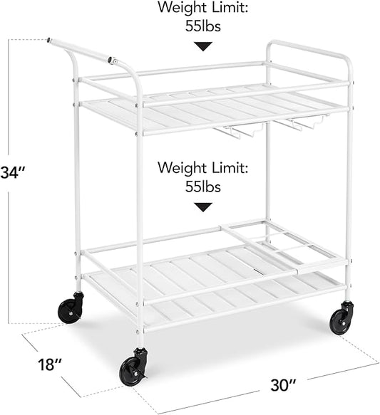 Best Choice Products Rolling Bar Cart, Mobile Home Bar Serving Cart, Serving Station w/ 2 Tier Shelves, Wine Rack, Lockable Wheels - White