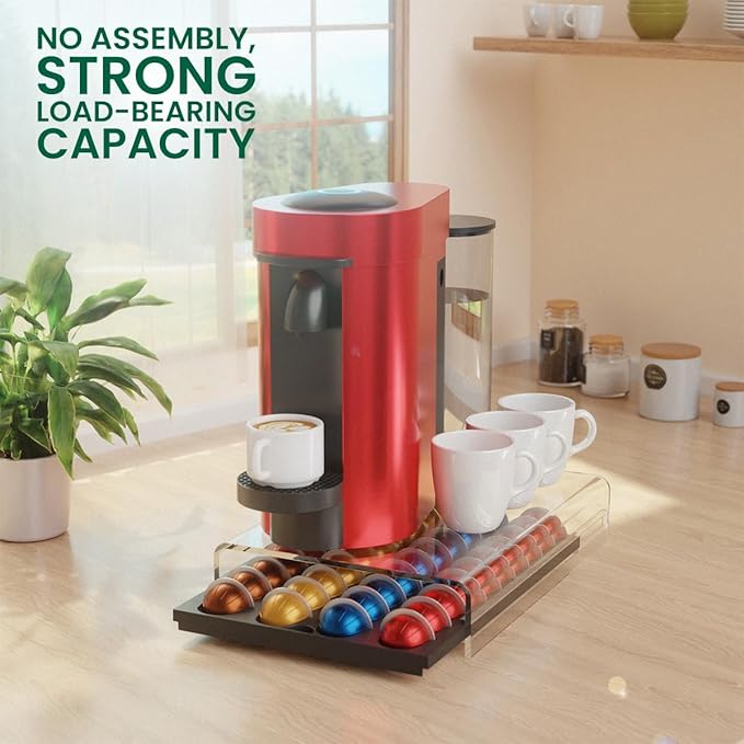 Coffee Pods Storage for Nespresso Vertuo Capsules Organizer, with Arcylic Top & Plastic Drawer, Holds 40 Pods