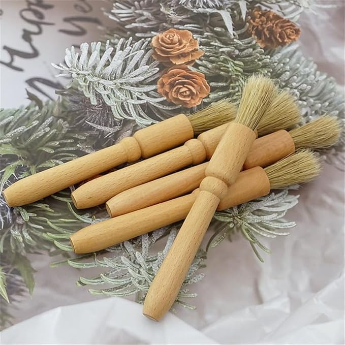 Coffee Grinder Cleaning Brush 2Pcs, Wood Handle & Natural Bristles Wood Dusting Espresso Brush Accessories for Bean Grain Coffee Tool Barista Home Kitchen